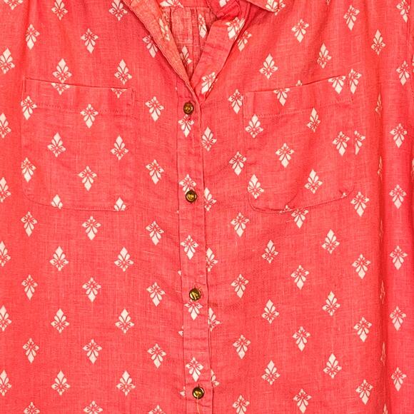 Linen Club Luxury Button Front Pink Floral Long Sleeve Top Petite M - Picture 4 of 8